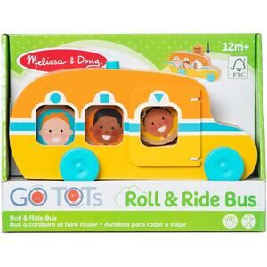 Melissa & Doug GO Tots Wooden Roll & Ride Bus with 3 Disks School Bus Toys